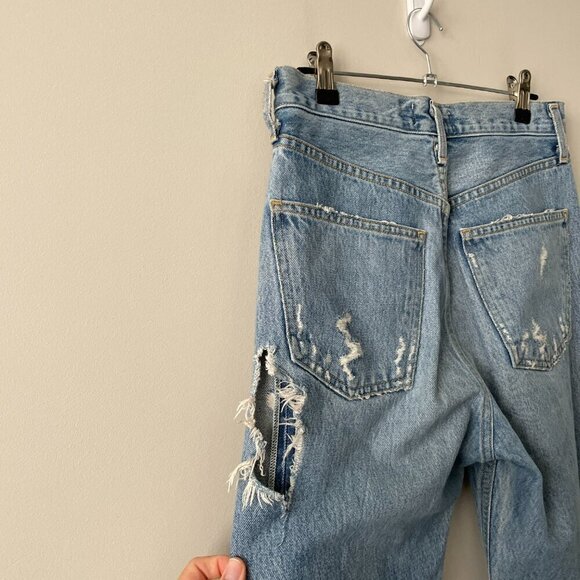 Agolde '90s Distressed Button-Fly High Rise Denim Straight Leg Jeans Blue 23 - Picture 4 of 10